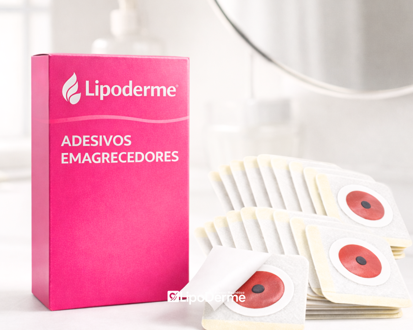 Caixa LipoDerme com adesivos empilhados